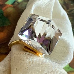 Genuine Crystal Cube Gold Plated Ring Woman’s Jewelry Gorgeous Colors Adjustable